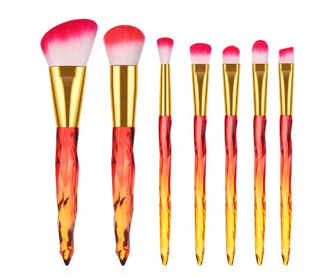 10 crystal handled foundation brushes with synthetic bristles in black blue red yellow colours