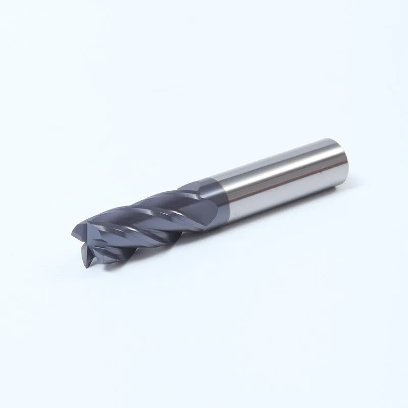 Carbide milling cutter with straight shank and spiral cutting edge showing 4-slot design