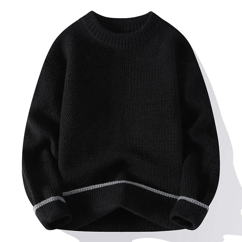 Men's grey loose-fit round neck pullover sweater with long sleeves for casual autumn wear