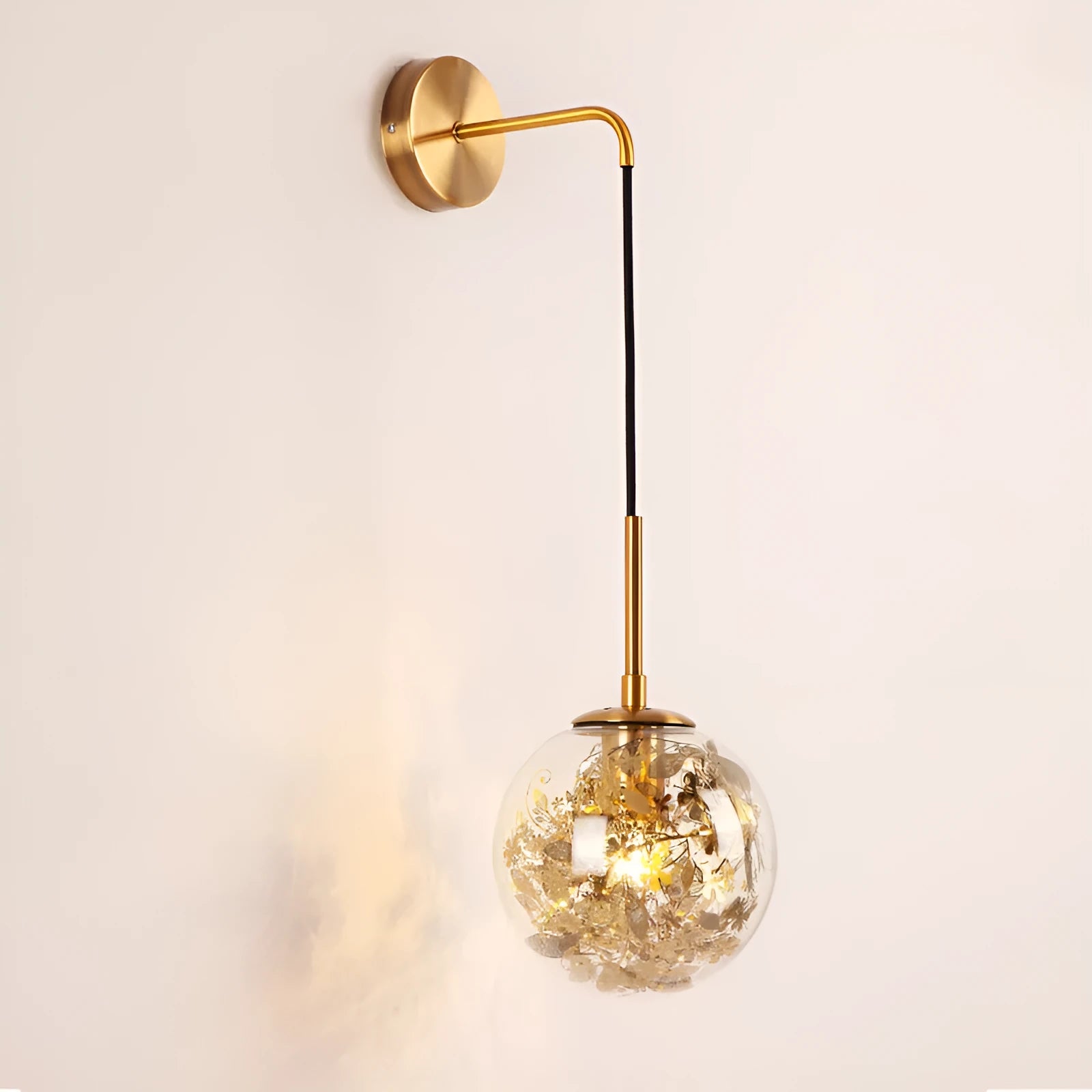 Glass bedside wall lamp in Golden Flower or Silver Flower finish with 15cm or 20cm size options