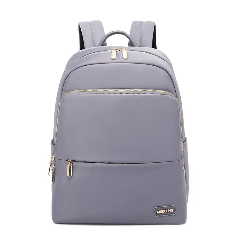Oxford cloth women's backpack in black or purplish grey with large capacity and anti-theft features