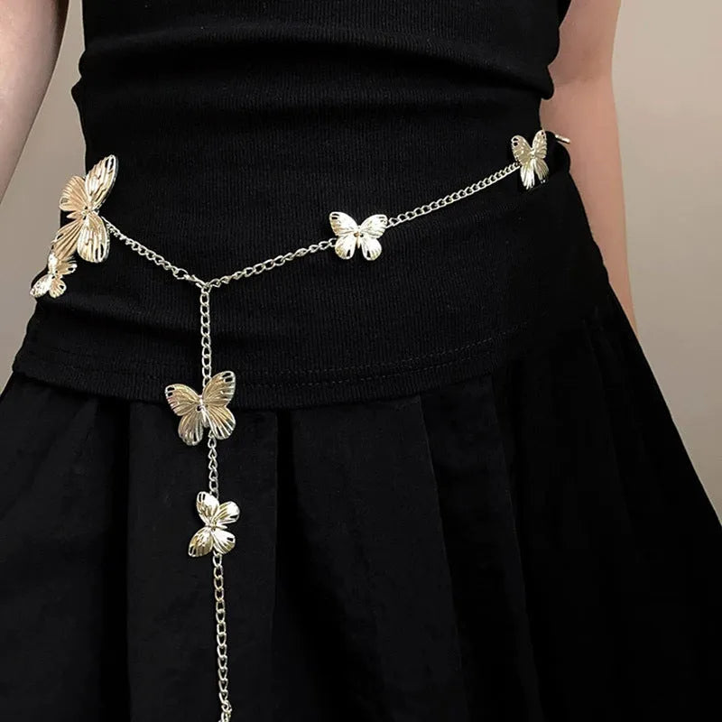 Gold butterfly waist chain accessory with 40cm width design for women's fashion outfits