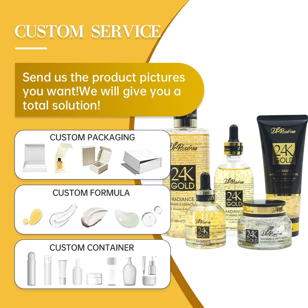 DR.ROSEVA 5Pcs 24K Gold Radiance luxury skincare gift box with Cleanser Toner Serum Eye Serum and Face Cream