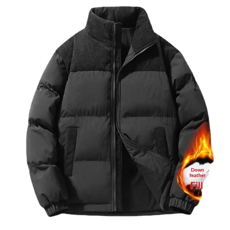 Unisex winter stand-collar padded coat in solid colour, loose fit, side seam pockets, polyester fabric