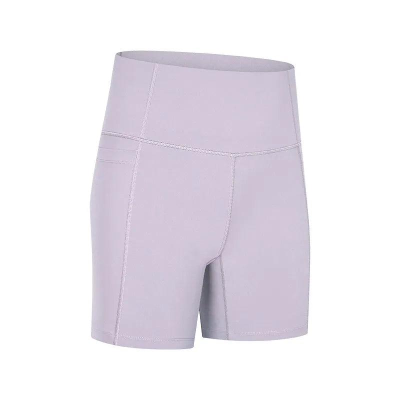 Women's black cotton blend super stretch sports shorts with mid-rise waist and short length.