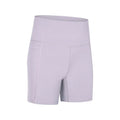 Women's black cotton blend super stretch sports shorts with mid-rise waist and short length.