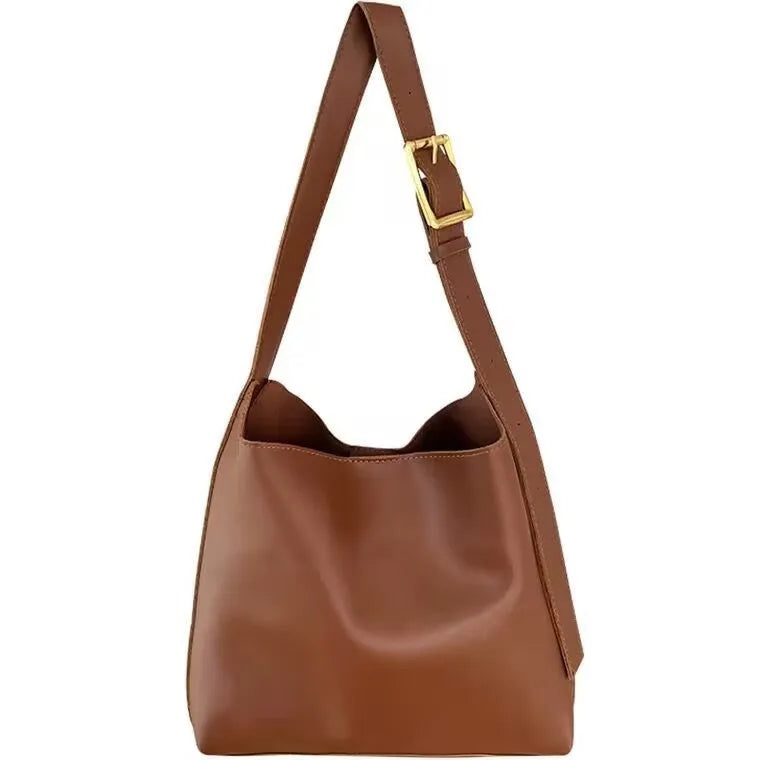Black and brown PU leather ladies shoulder bags with swing threads decorative elements