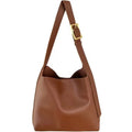 Black and brown PU leather ladies shoulder bags with swing threads decorative elements