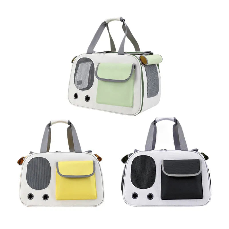 Foldable single shoulder pet carrier backpack in canvas material with large capacity