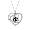 Women's dog paw print necklace with heart pendant, copper construction with electroplated finish