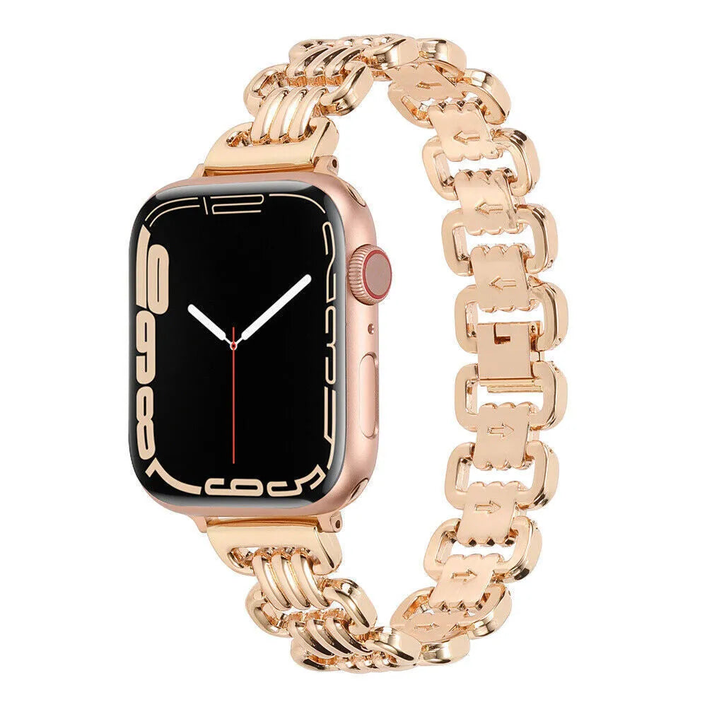 Alloy metal ladies watch bracelet for Apple Watch in silver, black, gold, rose gold, and Starlight colours