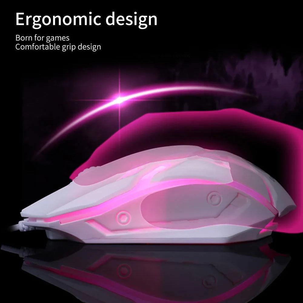 Wired USB computer mouse with glow lighting in black or white colour options