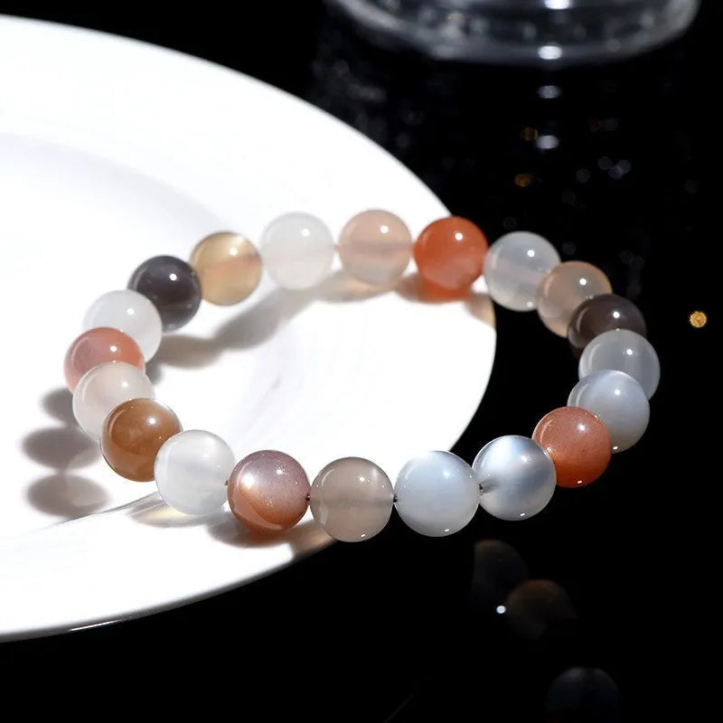 Natural colourful moonlight moonstone duobao bracelet with 8mm beads in single circle arrangement
