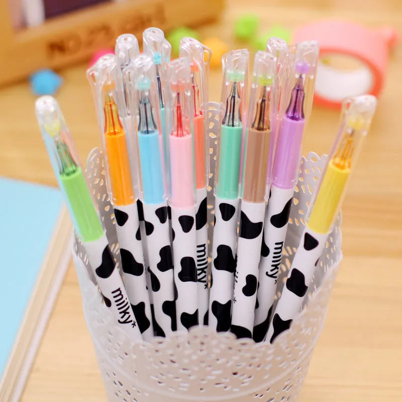 Cow colour pattern gel pen with 0.38mm tip and 12 coloured refills