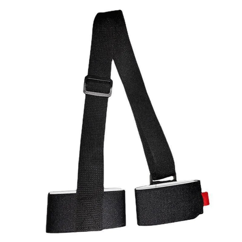 Adjustable hook and loop shoulder strap for a portable sled, shown in multiple colour options.