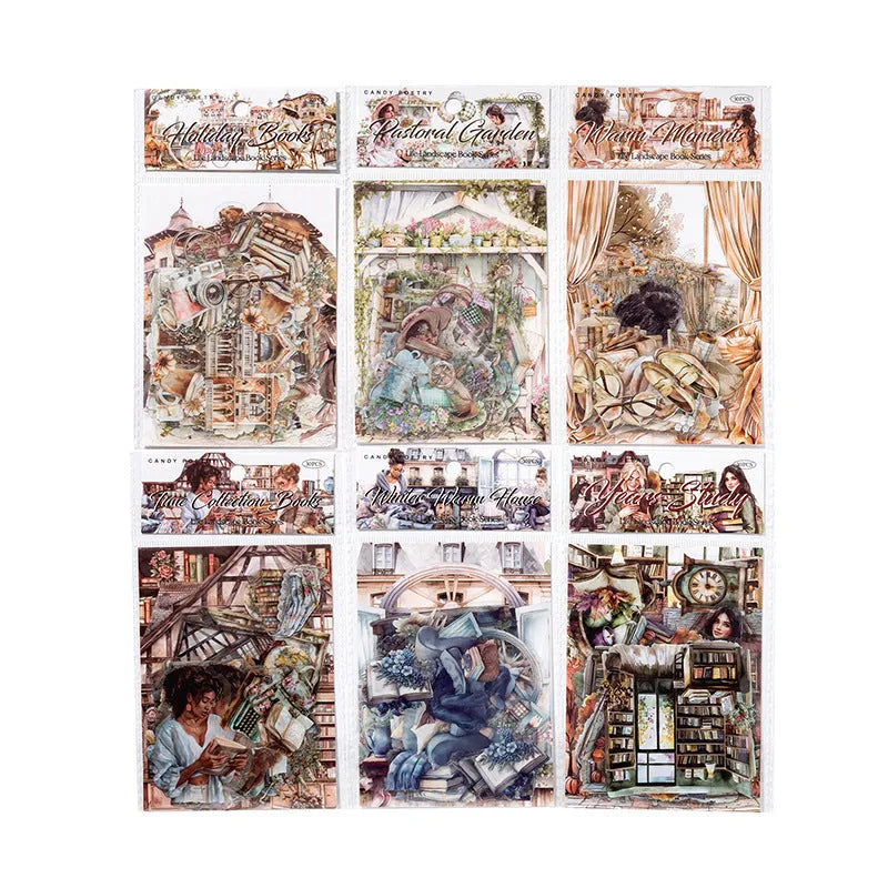 Retro Life Landscape series stickers in PET material with printed vintage designs for journal decoration