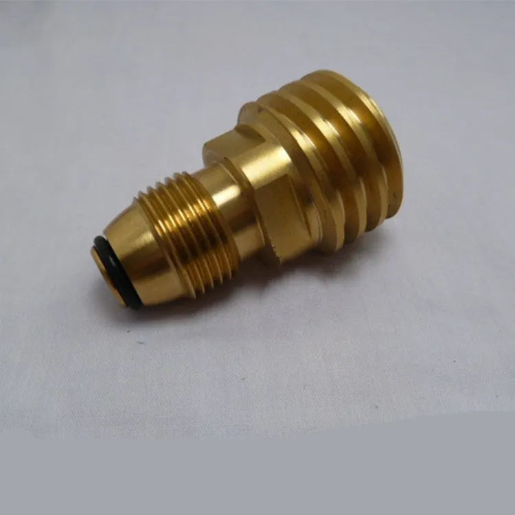Brass gas brazier copper adapter with gold finish showing taper thread design