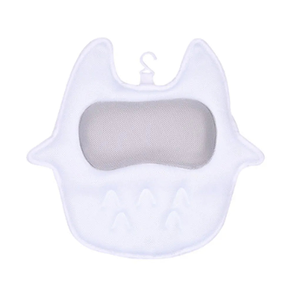 White ergonomic bathtub pillow with 5D mesh fabric and 55mm suction cups, 45cm square