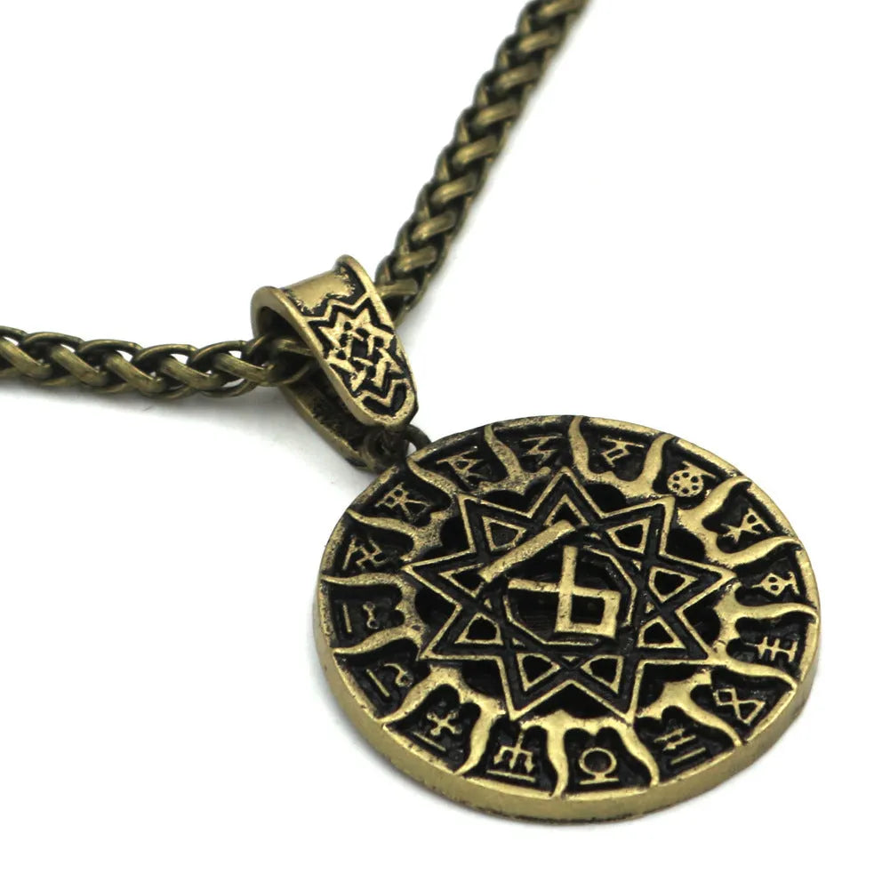 Lunavin ODing logo pendant necklace in antique silver with adjustable chain on grey background