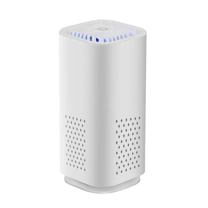 Mini USB air purifier in black and white colour options with HEPA filter for cars and small spaces