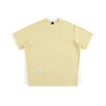 Retro alphabet embroidered loose waffle short-sleeved t-shirt in navy blue, white grey, and yellow colours