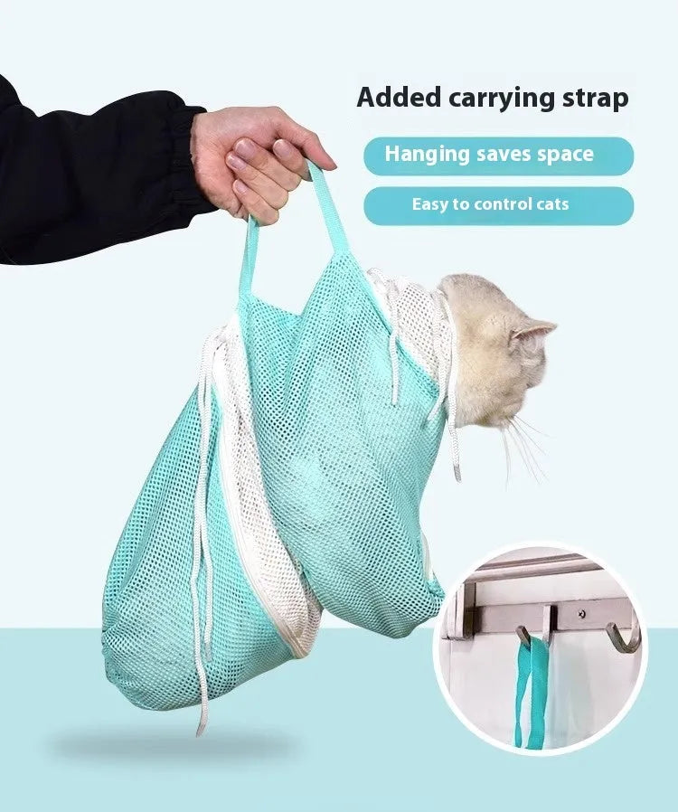 Upgraded 5th generation cat grooming bag in a pink and white colour scheme