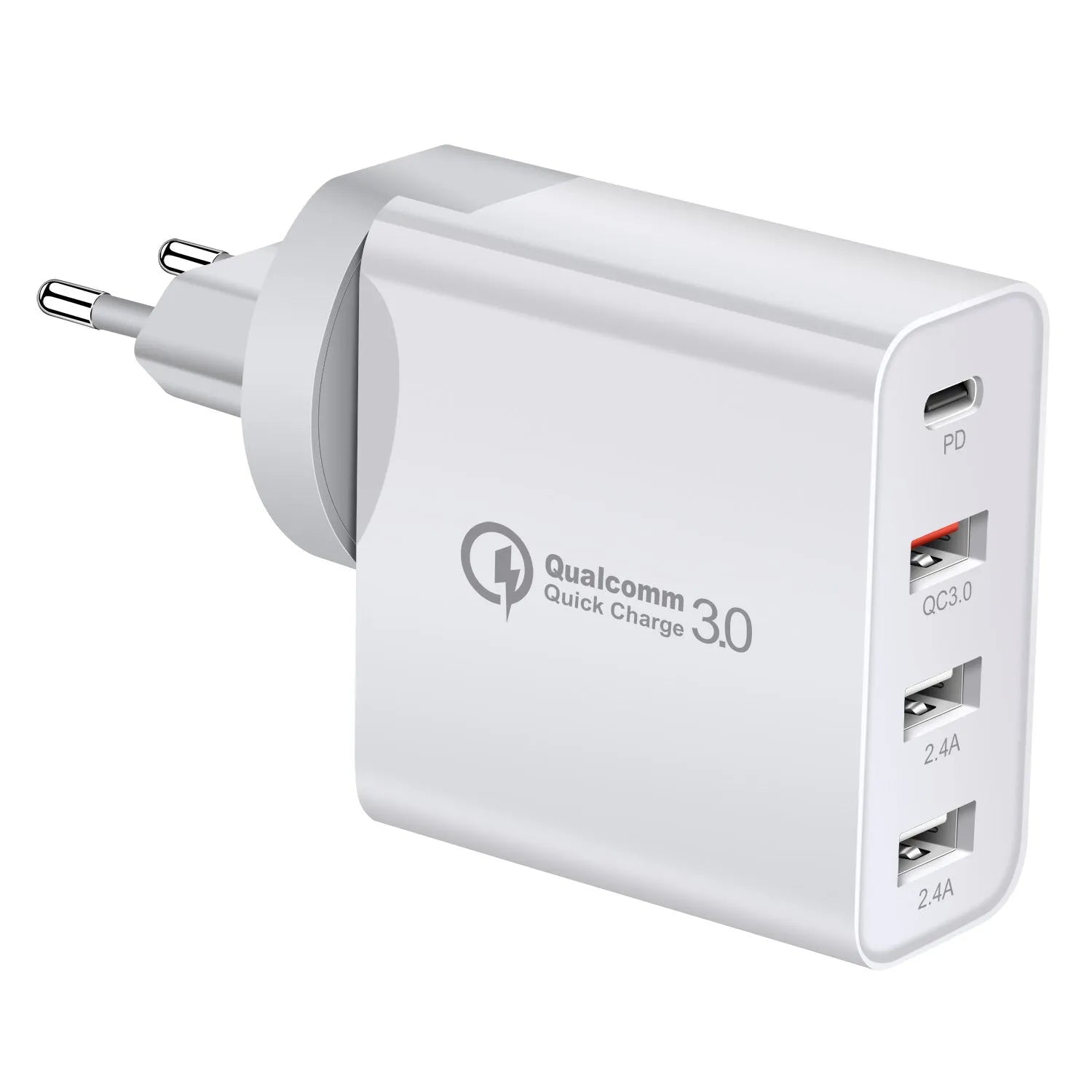 48W PD four-port USB-C fast charger in black with international plug options