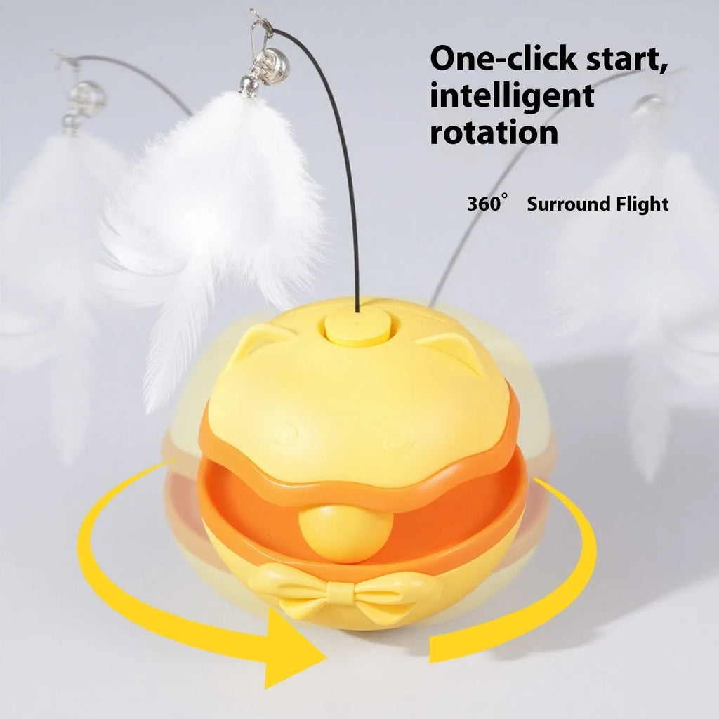Electric self-moving cat toy tumbler in lemon yellow, sky blue and soft fog grey colour options