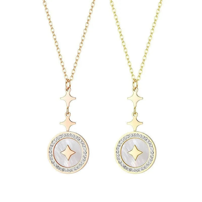 Women's titanium steel hexagonal star necklace with O-ring chain in gold or rose gold