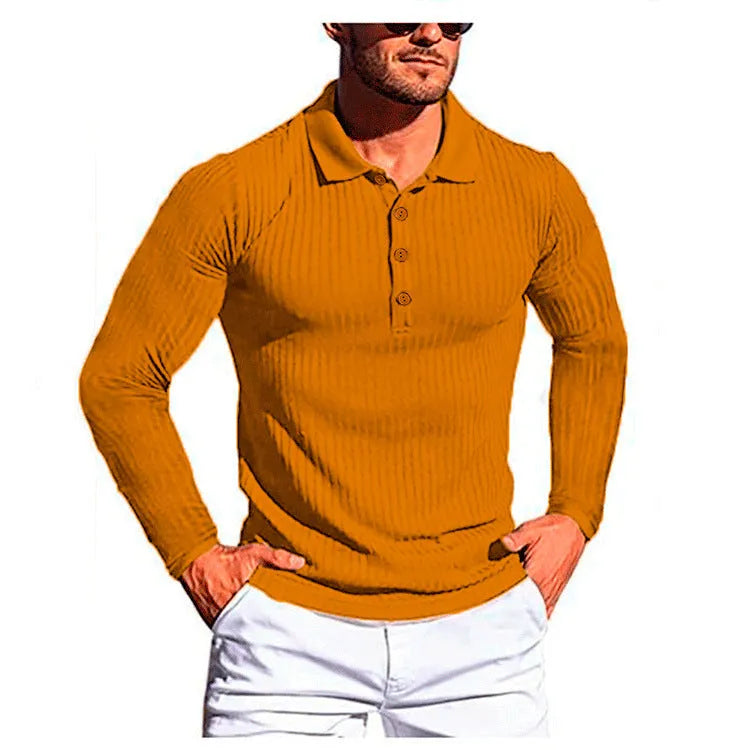 Men's loose-fit striped knit shirt in high elastic fabric with short sleeves and slim bottoming style