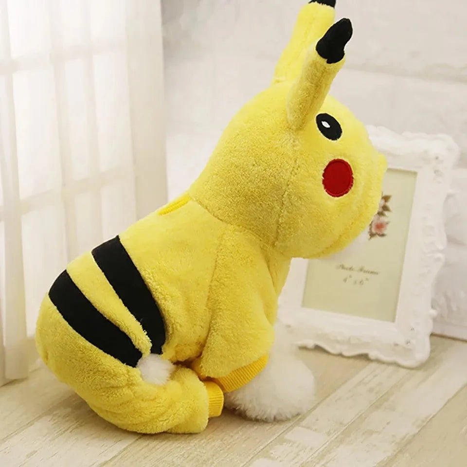 Fleece hoodie coat for a small dog or cat on a mannequin, showing soft material and hood design.