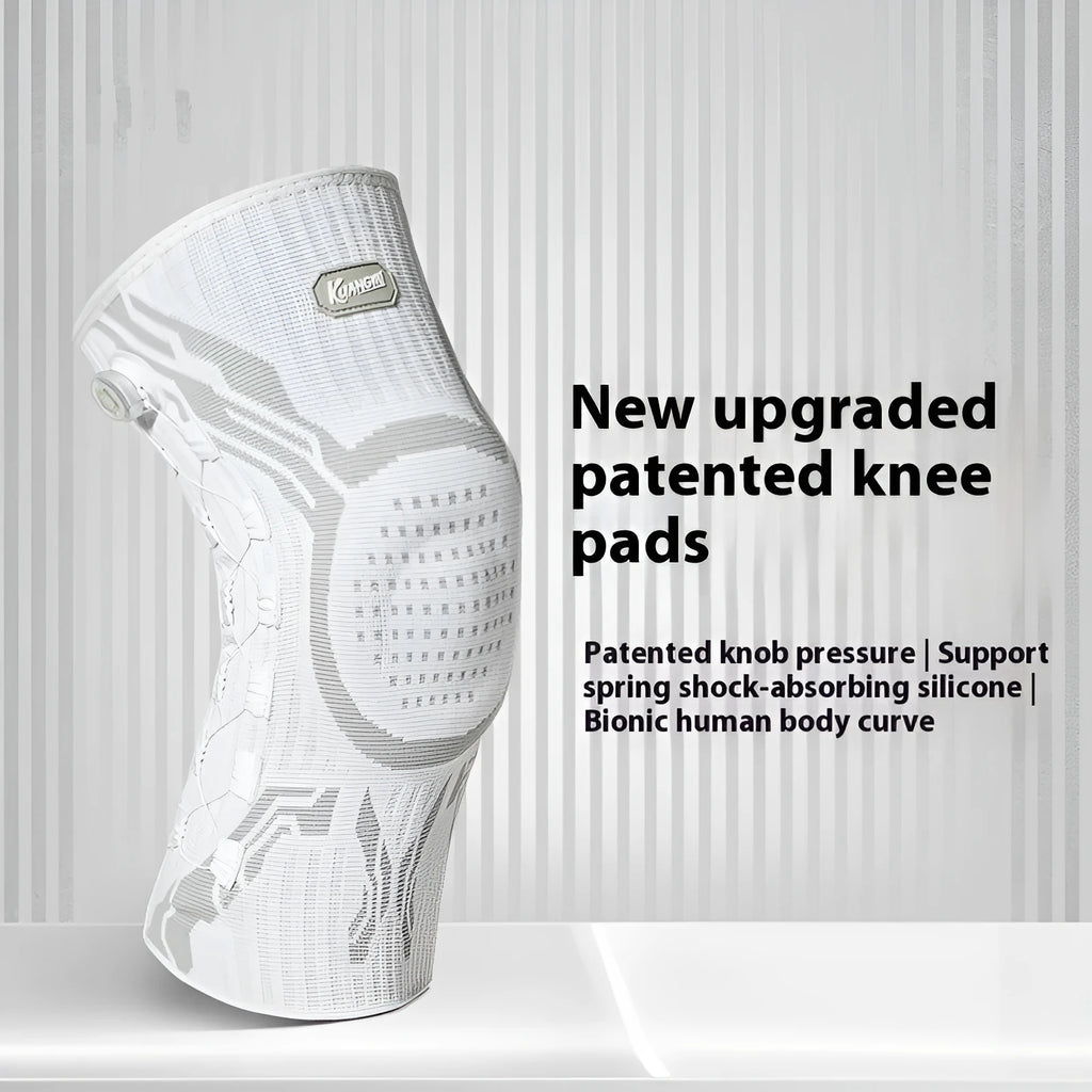 Grey and white sports knee pads for adults, showing left and right pads in size L.
