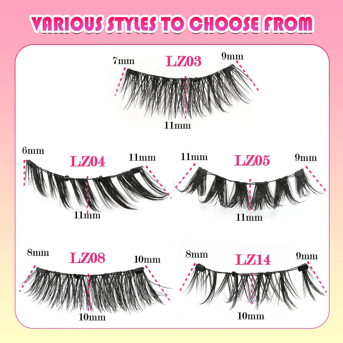 Set of reusable waterproof false eyelashes with glue-free design in five style specifications