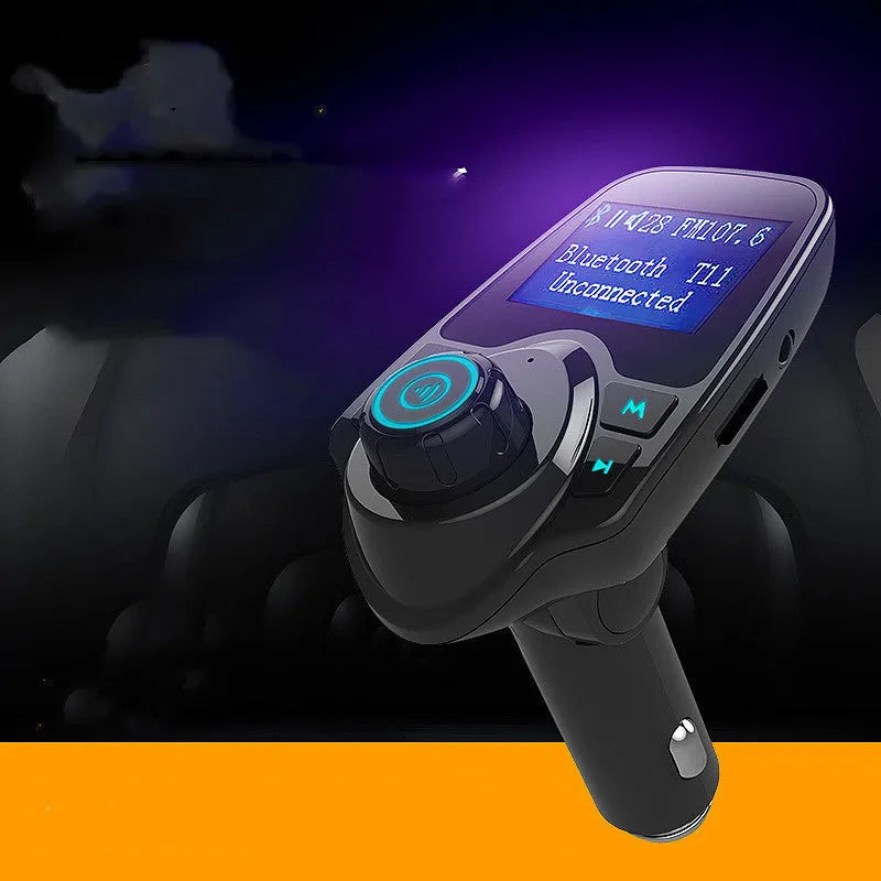 Black G7 car Bluetooth FM transmitter and hands-free kit with USB port for charging and audio playback.