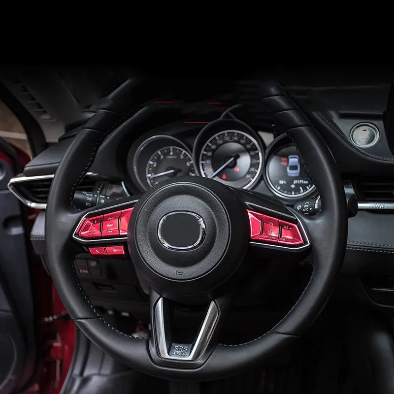 Aluminium alloy steering wheel button decorative stickers in brushed red silver blue colours