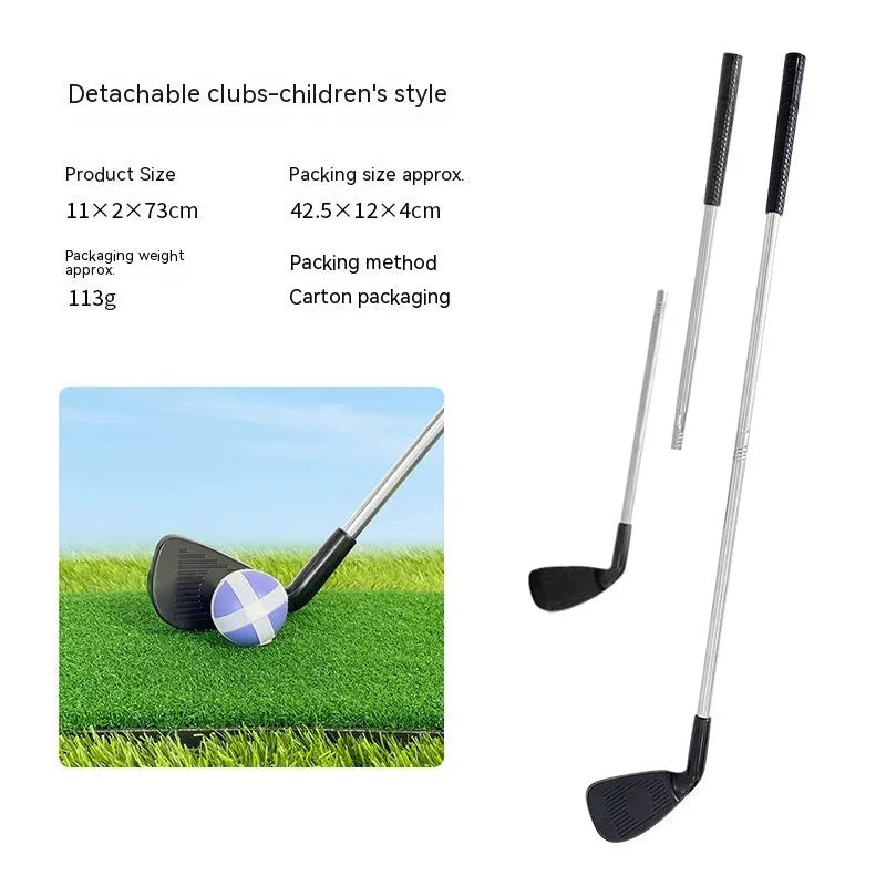 Metal golf club toy set showing adult and children's club options for outdoor sports practice