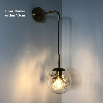 Glass bedside wall lamp in Golden Flower or Silver Flower finish with 15cm or 20cm size options