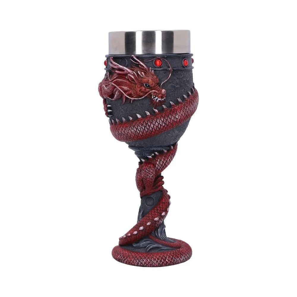 Chinese dragon 3D stainless steel red wine glass with resin handle in gold colour