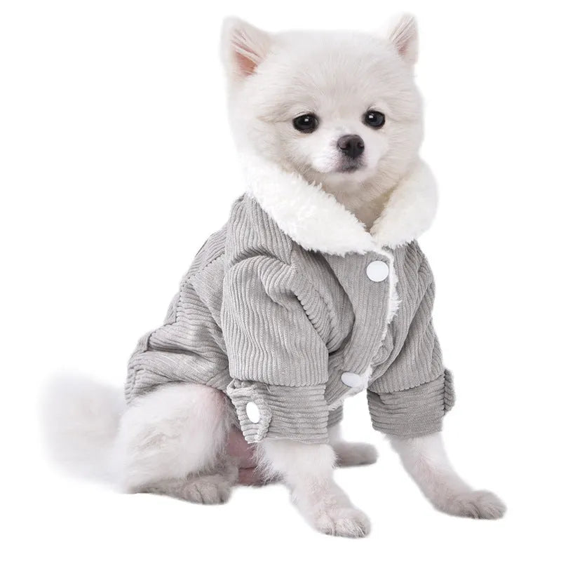 Lambswool grey fleece lined padded vest for dogs on a white background.