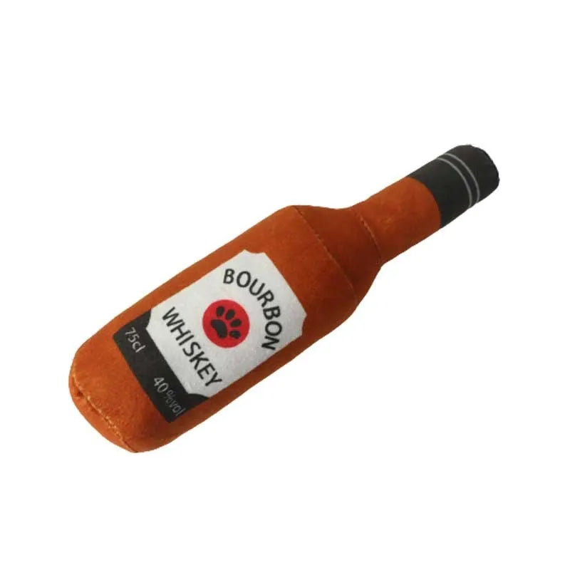 Soft plush wine bottle pet toy for dogs and cats in multiple colour variations