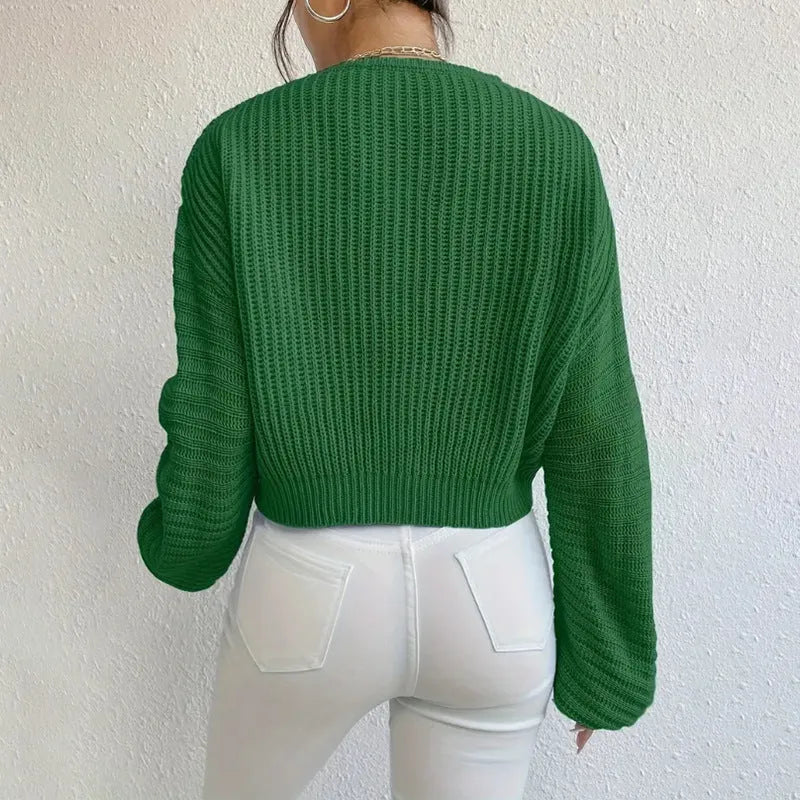 Women's solid colour long sleeve pullover casual top in polyester fabric