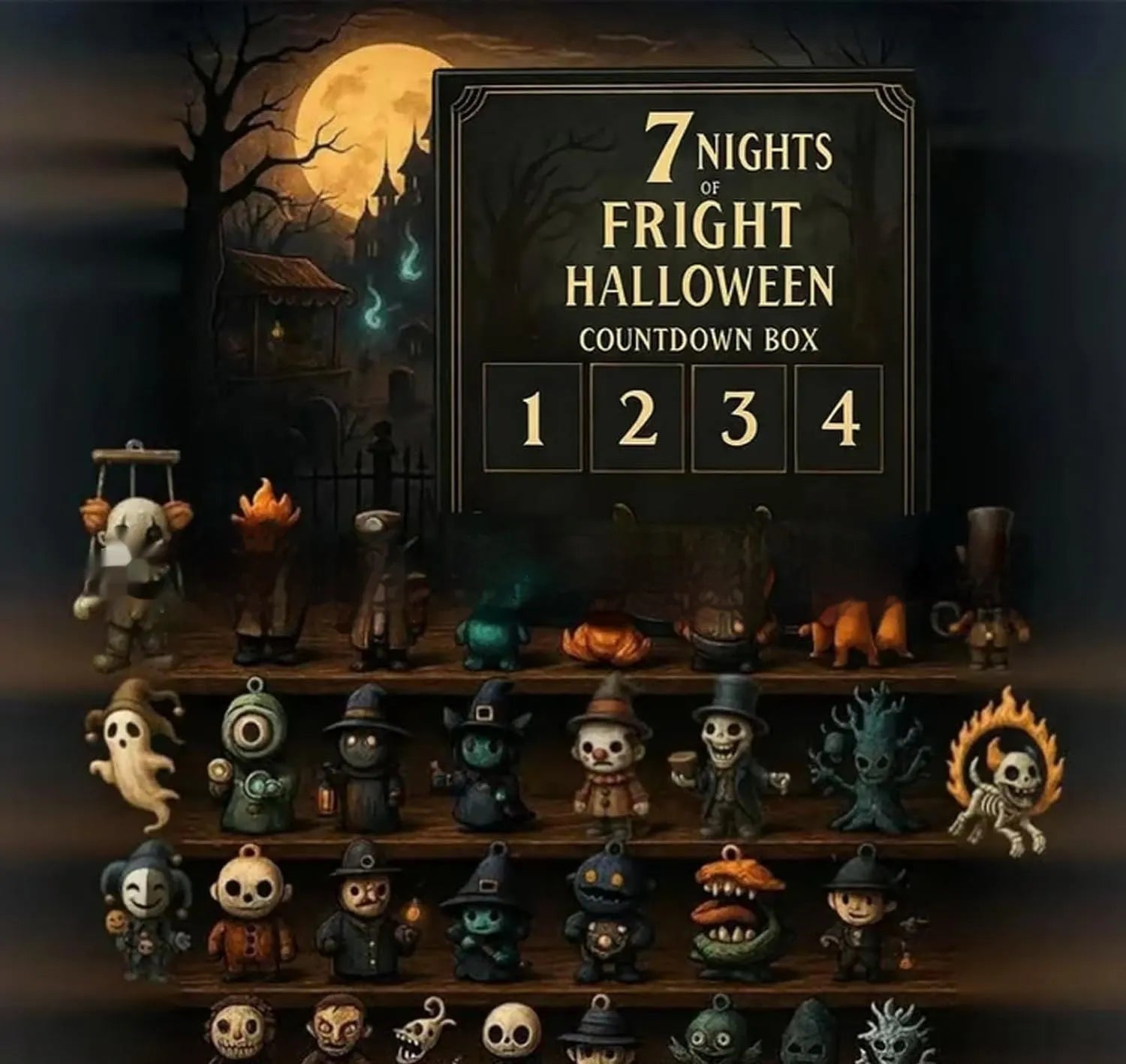 Halloween horror doll advent countdown box with resin figures and blind box packaging