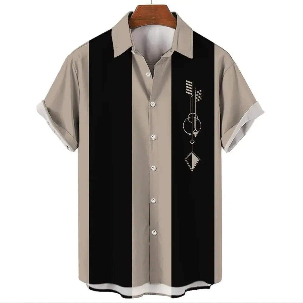 Men's stripe pattern Hawaiian shirt with short sleeves and button fastening in cardigan style