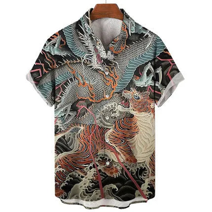 Men's slim fit short sleeve shirt with detailed 3D floral pattern digital printing