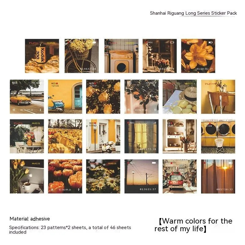 Box of Nordic style decorative stickers showing six colour themes with 44mm square sizing