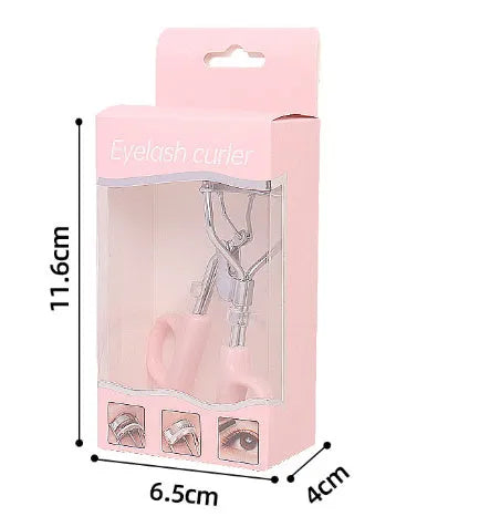 SUNFLOWER pink eyelash curler with chrome scissors handle on a white background.