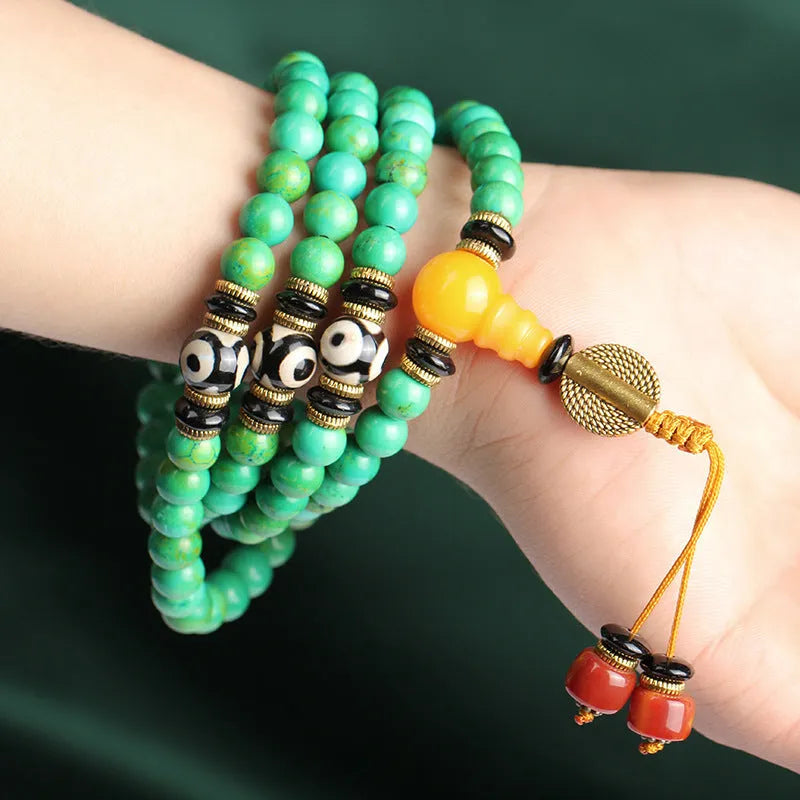 Natural turquoise ethnic bracelet with 108 polished 8mm raw ore beads in national style
