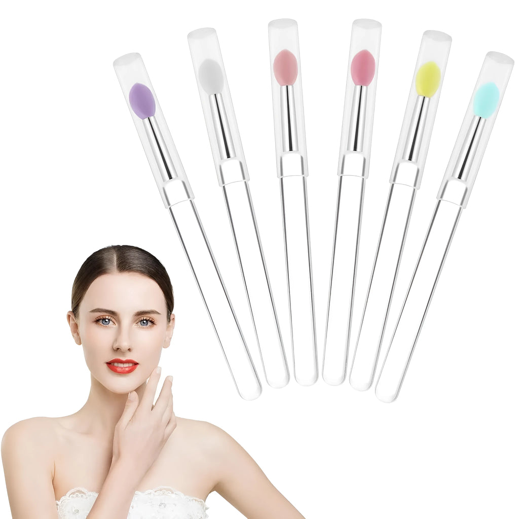 Set of reusable silicone lip brushes with protective caps in various colours.
