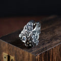 Silver open ring with detailed Jibeast animal pattern and retro styling
