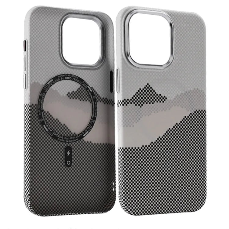 Kevlar magnetic carbon fiber texture hard PC phone case for iPhone in black with frosted finish